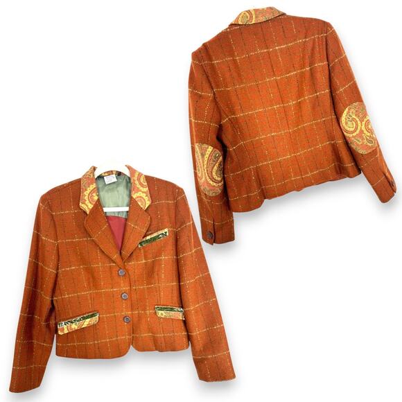 Vintage Harve Benard Wool Blazer Jacket 14P Plaid Elbow Patches Academia Prep - Picture 1 of 10